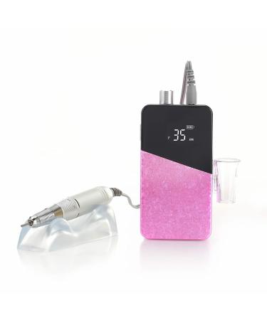 Miss Sweet Portable Nail Drill Machine Rechargeable Electric Nail File with Battery Screen for Acrylic Nails (Shiney Pink)