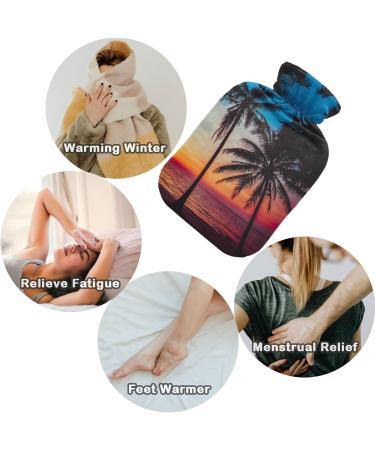 NAANLE 2L Hot Water Bottle with Cover - Sunset Palm Design for Menstrual Cramps Pain Relief & Heat Therapy | Large Transparent Bottle - Buy Online on GoSupps.com
