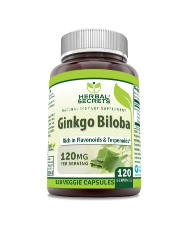 Herbal Secrets Ginkgo Biloba Supplement 120mg 120 Capsules | Standardized to Contain 24% Ginkgo Flavone Glycosides | Non-GMO | Gluten Free | Made in USA