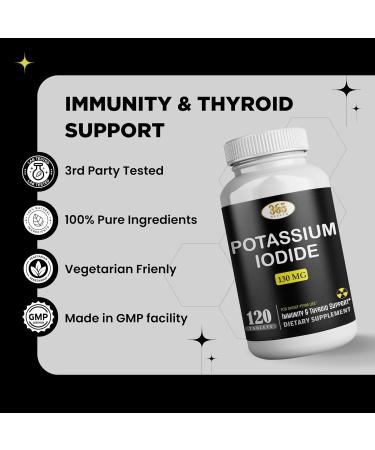 Potassium Iodide130 mg - KI Tablets- Potassium130 mg - USA Made Potassium Iodine Pills YODO Naciente Yoduro de potasio - 120 Tablets 120 Count (Pack of 1) - Buy Online on GoSupps.com