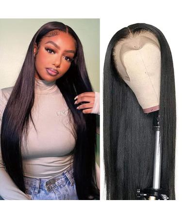 13x6 Lace Front Wigs Human Hair Pre Plucked With Baby Hair Straight Transparent Lace Frontal Wig 180% Density 10A Brazilian Virgin Human Hair Wigs for Black Women Bleached Knots Natural Color 22inch 22 Inch 13x6 lace fro...