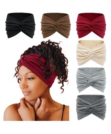 Tobeffect Wide Headbands for Women 7'' Extra Large Turban Headband Boho Hairband Hair Twisted Knot Accessories 6 Pack Absolute Delight