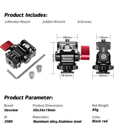 Desview M3 Camera Monitor Mount - 360 Swivel, 180 Tilt, Adjustable Field Monitor Holder with 1/4 Screw Cold Shoe for 5-7 inch Video Monitor - Buy Online on GoSupps.com