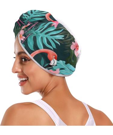 Red Flamingos Tropical Leaf Hair Towel 2 Pack | Super Absorbent Quick Dry Hair Turbans for Women & Girls - Buy Online on GoSupps.com