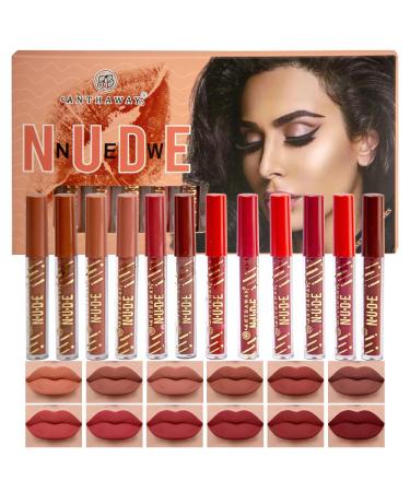 12Pcs Matte Liquid Lipstick Set Lips Makeup Kits Pigment Velvety Nude Lip Stain Waterproof Long Wear Lip Gloss Make up Gift Set for Women