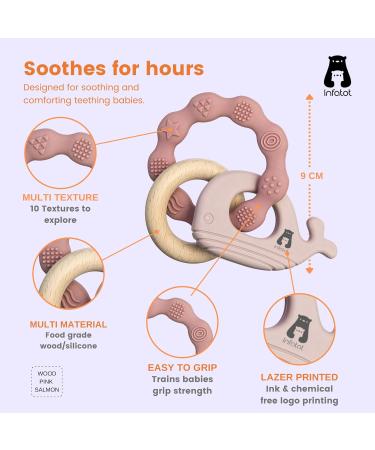Infatot Teething Toys for Baby - MultiTexture Silicone Teethers 0-6 Months - Pink/Salmon - Buy Online on GoSupps.com