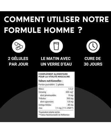 MEN S FORMULA | Strength Power Endurance | Plant Complex: Maca Tribulus Terrestris Ginseng Ginkgo Biloba Zinc | 60 Capsules | Made in France | Food Supplement - Buy Online on GoSupps.com