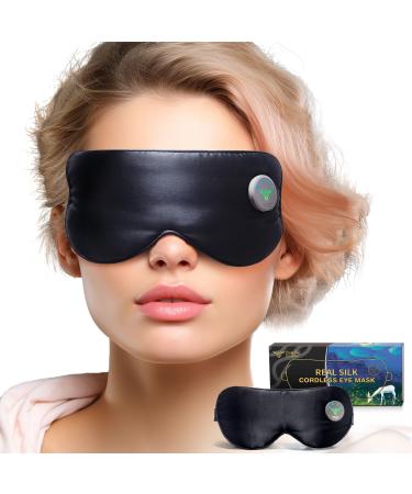 Cordless Heated Eye Mask for Dry Eyes | Real Silk Sleep Mask | USB Rechargeable Eye Compress | Perfect Gift for Mother's Day | Unisex Warm Eye Pad - Bright Black - Buy Online on GoSupps.com