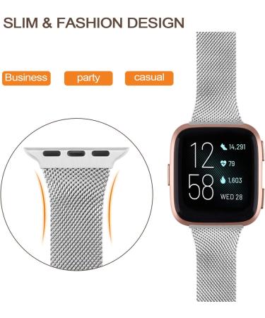 Meliya Metal Slim Bands for Fitbit Versa 2 / Versa / Versa Lite - Stainless Steel Replacement Bands for 6.7-8.7 Wrists - Silver - Buy Online on GoSupps.com