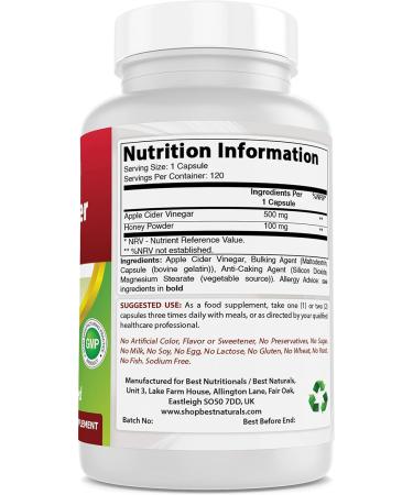 Buy Best Naturals Apple Cider Vinegar Plus 500 Mg Capsules - 120 Count | Premium Quality for Health & Wellness - Buy Online on GoSupps.com