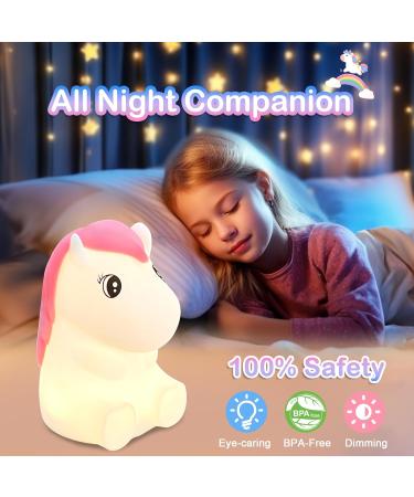 Attivolife Cute Horse Kids Night Light - Rechargeable Unicorn Lamp for Girls with Touch Dimming & Timer - LED Portable Nightlight for Bedroom Decor - Buy Online on GoSupps.com
