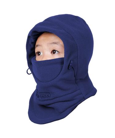 Azarxis children storm hood balaclava fleece ski face mask adjustable winter hat with winter scarf for outdoor sports A - navy blue