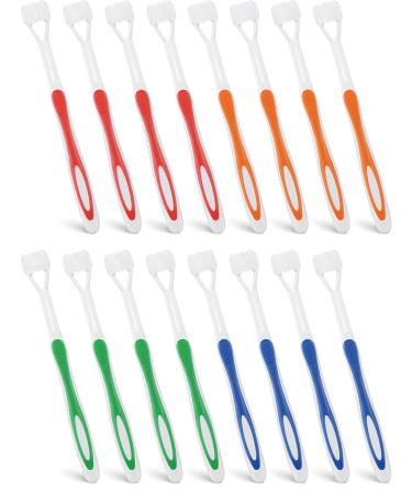 16 Pieces Three Sided Toothbrush Autism Toothbrush Bristle Travel Toothbrush for Kids Complete Teeth Gum Care Great Angle Bristles to Clean Each Tooth Soft/Gentle (Green Blue Yellow Red)