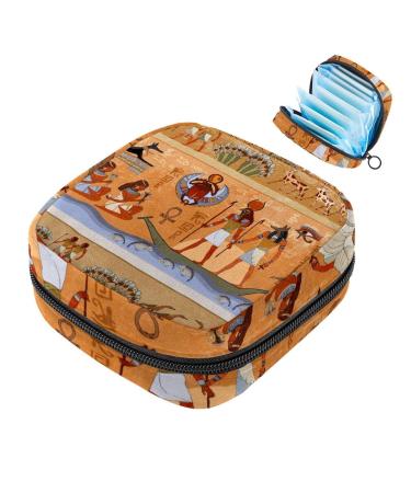 Ancient Egypt Scene Mythology Sanitary Napkins Storage Pocket Menstruation Pad Bag Portable Menstrual Cup Pocket With Zipper for Teenage Girls Women Women