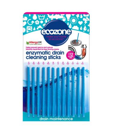 Ecozone Citrus Drain Cleaning Sticks Enzymatic Pipe Unblocker Prevents Plug Hole Obstructions & Keeps Water Flowing Freely Natural Vegan & Non Toxic Kitchen & Bathroom Treatment Kit (x 12) - Buy Online on GoSupps.com