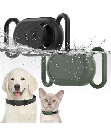 Dog collar holder for Galaxy SmartTag2 waterproof silicone protective cover for pets and cats anti-loss scratch-resistant protective cover for Samsung Galaxy Smart Tag2 (black/olive green) 2 pieces