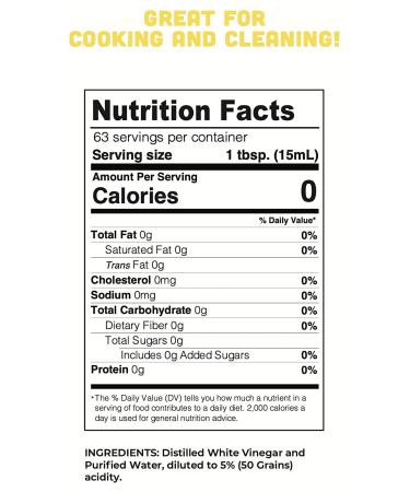Lucy's Family Owned Natural Distilled White Vinegar 32oz Bottle (Pack of 2) - 5% Acidity - 64oz Total - Buy Online on GoSupps.com