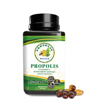 Propolis Health Bee Propolis Capsules Longevity 180 Capsules - Brazilian Bee Propolis - Boost Your Bee Therapy 3 Months Suply High Concentrate Minimum 25% Dry Extract - 1000mg Per 2 Capsules