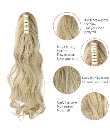 Ponytail Extension Clip in 18-20 Inch Long Wavy/Straight Wrap Around Hairpiece Light Blonde Mix Bleach Blonde - Curly Claw Style for Women/Girls - Buy Online on GoSupps.com