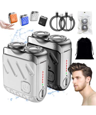 Beard Shaver Traveler Mini and Portable Suitcase Design Double-Ring Magnetic Cutter Men's Favorite Portable Mini Electrict Shaver PX7 Waterproof Razor Pocket Size USB Rechargeable (2PCS-B)