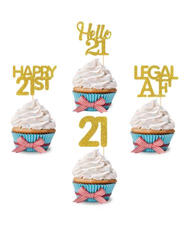 Ambishi 24pcs 21st Birthday Cupcake Toppers Gold Glitter 21 Years Old Birthday Party Favors Cupcake Picks for Boy Girl Hello 21 Happy 21st Birthday Sign Party Decoration Supplies (21)
