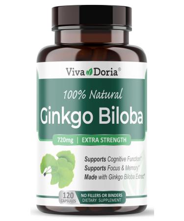 Viva Doria Ginkgo Biloba 720mg, Supports Brain Function & Memory Support, 120 Vegetable Capsules