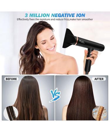 Nicebay Ionic Hair Dryer with Diffuser | 110000RPM Brushless Motor | Fast Drying Lightweight 1600W Hairdryer | Auto-Cleaning | Low Noise | 3 Attachments | Black&Gold - Buy Online on GoSupps.com