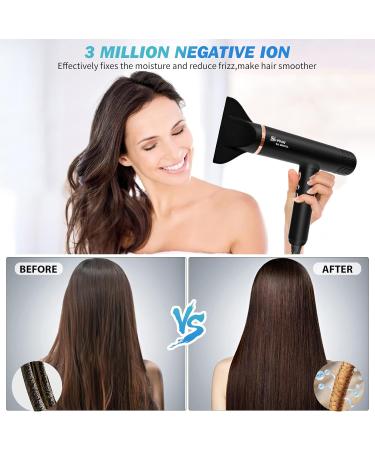 Nicebay Ionic Hair Dryer - Professional 1600W Blow Dryer with 3 Attachments High-Speed Brushless Motor Lightweight & Low Noise Black & Gold - Buy Online on GoSupps.com