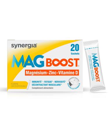 MAG BOOST 20 Sachets | Triple Action on Immunity, Fatigue and Nervousness | A Synergy of Highly Assimilable Liposomal Magnesium, Vitamin D and Zinc | SYNERGIA laboratory