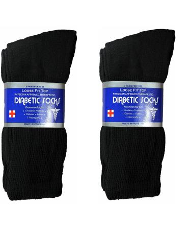 Mens Womens Crew Cotton Diabetic Socks for Health Circulatory 9-15 (13-15 Black 6 Pairs) 13-15 Black 6 Pairs