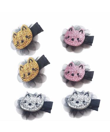 6 PCS Adorable Cat Hair Clips - Glitter Hairpin Barrettes for Baby Girls & Kids | Pink Silver & Gold Set - Buy Online on GoSupps.com