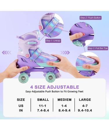 RunRRIn Girls Adjustable Roller Skates | Light Up Wheels | Purple | Size Medium (1-4 US) - Buy Online on GoSupps.com