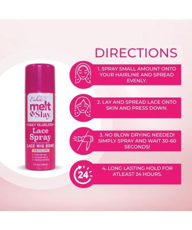 Esha Melt N Slay Glueless Lace Spray Melting and Holding for Wigs Lace Bond Adhesive Spray for Closure Wigs Extensions Strong Natural Forming Hold Protect Edges (354ML) - Buy Online on GoSupps.com