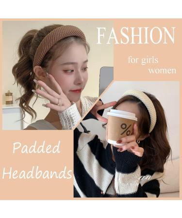 Set of 3 Knitted Padded Headbands for Women Girls 1.2 inch Wide Solid Hairbands Non-Slip Hair Hoops for hair Black Brown Ivory - Buy Online on GoSupps.com