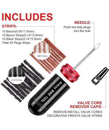 Aracey Tubeless Tire Repair Kit for MTB & Road Bikes | Portable Capsule Design | Fix Puncture/Flat | Plugger Tool & Plugs Included - 10 Bacon & 10 Black Strips - Buy Online on GoSupps.com