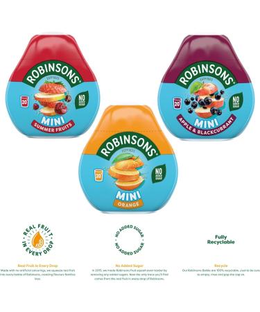 Robinsons Squash Mini 3 x Flavour 6 Pack (6 x 66ml Bottles of Water Drops) Bundle with 25 Hubsidia Multicolored Paper Straws | No Added Sugar | Low Calorie - Buy Online on GoSupps.com