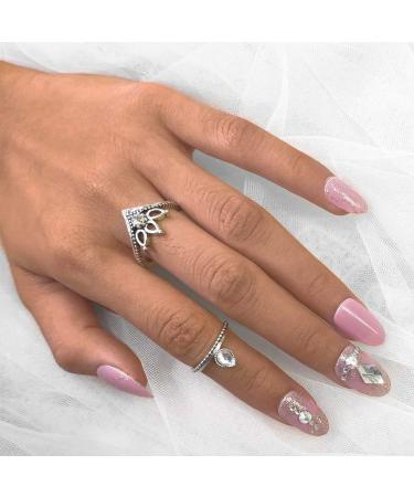 Sethexy Glossy Oval Long False Nails - Light Rhinestone Pink Full Cover Acrylic Fingernails for Women & Girls - 24 Stunning Sparkle Designs - Buy Online on GoSupps.com