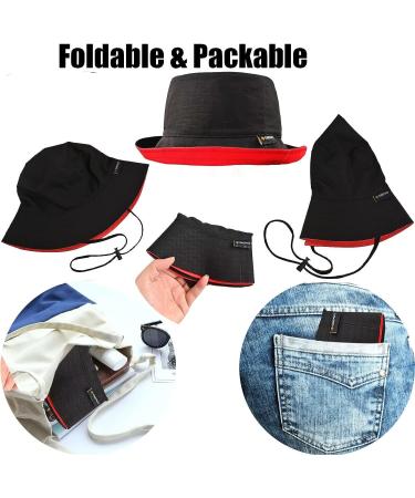 Reversible Waterproof Bucket Rain Hat | Water Repellent | Removable Chin Strap | Small-Medium Black/Red | Women's/Ladies Summer Hat - Buy Online on GoSupps.com