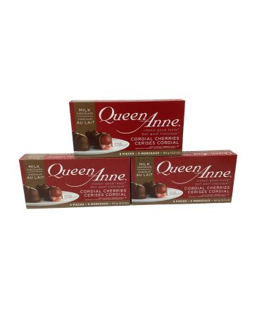 Queen Anne Milk Chocolate Cordial Cherries (3x 94g Boxes 5 Cherries per box)
