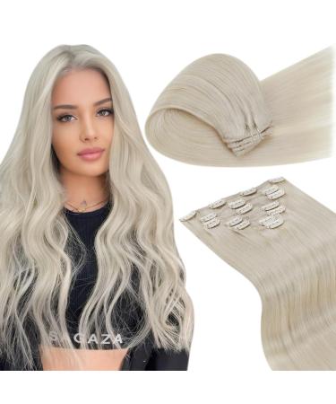 LAAVOO clip extensions real hair platinum blond real hair extensions clip 60 cm clip in hair extension real hair blond #60 120g double briped clip in real hair extensions 7 pieces 55cm-105g 2.3 #60