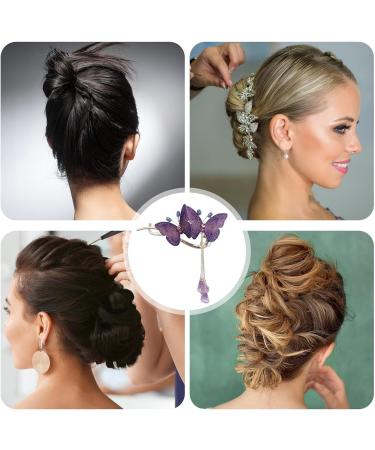 Lesunbak Butterflies Tassel Grab Clip - Elegant Hairpin & Clip For Women Rhinestone Tassel Hair Chain Chic Hair Accessories Nonslip Grip Embellished With Rhinestones For Daily Use Purple - Buy Online on GoSupps.com