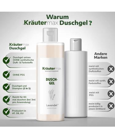 Herbal Max Krautermax Lavender shower gel with oil for relaxation also as soap and shampoo 250 ml - Buy Online on GoSupps.com