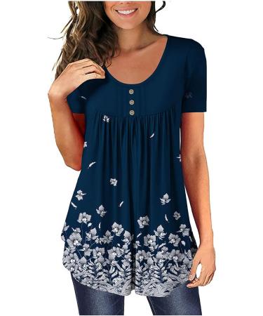 KICILVS Womens Floral Printed Tunic Top - Short Sleeve Henley V-Neck Tee | Casual Dressy Blouse for Leggings | Navy XXL - Buy Online on GoSupps.com