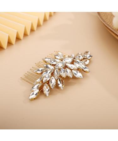 Chargances Crystal Bridal Hair Comb - Gold Wedding Rhinestone Hair Side Clip for Bride, Handmade Hair Accessory for Wedding & Prom - Buy Online on GoSupps.com