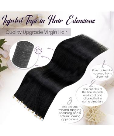 Shop Laavoo Invisible Tape Extensions - Real Human Hair Black #1 Seamless Remy Virgin 5pcs 1.25g 55cm - Buy Online on GoSupps.com