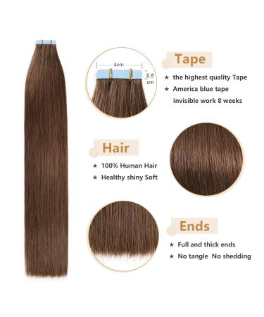 Yilite Tape Extensions - Real Hair Medium Brown 60cm | 20 Pieces 50g Invisible Silky Straight Skin Weft Extensions - Buy Online on GoSupps.com