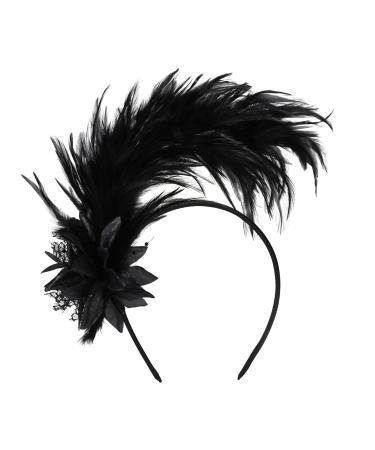 MWOOT Feather Headband 1920s Feathered Fascinator Black Feather Headpiece Artificial Flower Feather Headwear Hair Accessories for Cocktail Wedding Tea Party Decoration