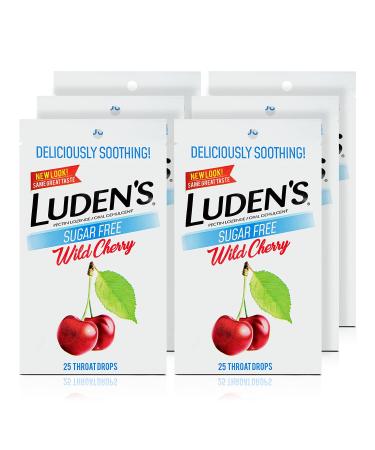 Luden's Deliciously Soothing Throat Drops, Sugar-Free Wild Cherry Flavor, 25 CT, 6 Pack 25 Count (Pack of 1) Sugar Free Wild Cherry