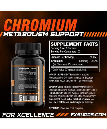 FX Supps Chromium Polynicotinate 1000 mcg - Weight Management Supplement for Men and Women | Appetite Suppressant, Energy & Heart Health - 100 Capsules - Buy Online on GoSupps.com