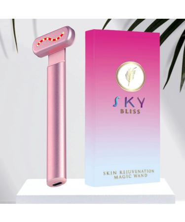 Sky Bliss Face Wand | Anti Aging Advanced Skin Care Device | Lifts and Firms | Anti Wrinkle 4 in 1 Facial Wand | Red Light Therapy & Microcurrent Skin Tool | Face & Neck Massager (Pink)